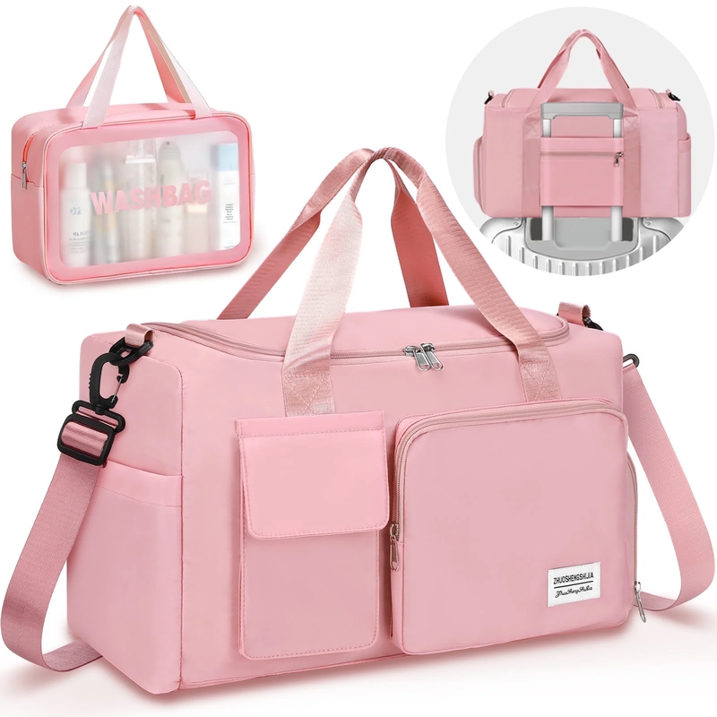 Gym Bag Women Shoe Compartment Dry Wet Travel Weekender Overnight Pink8