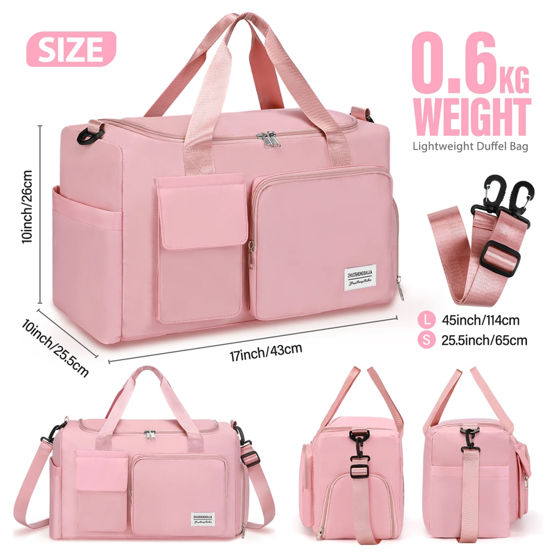 Gym Bag Women Shoe Compartment Dry Wet Travel Weekender Overnight Pink4