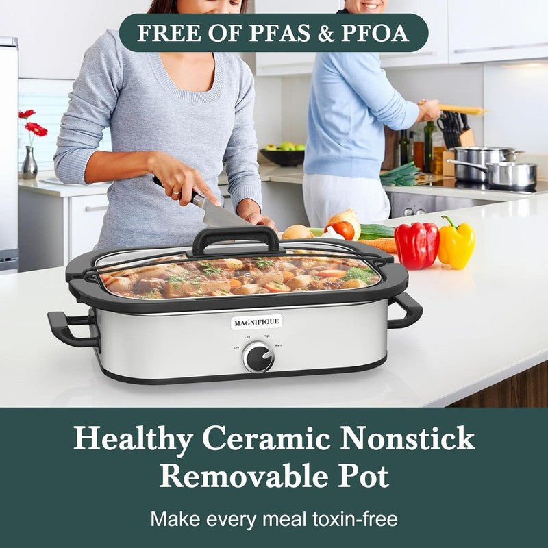 4QT Slow Cooker w/ Ceramic Nonstick Dish Temp Control Glass Lid2