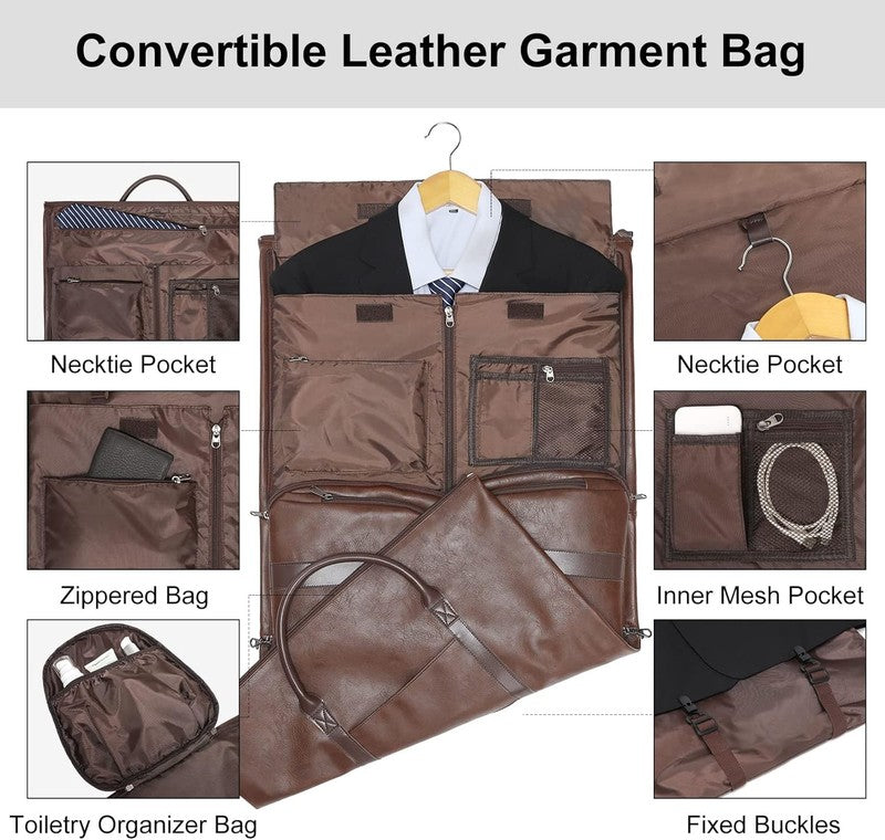 Leather Garment Duffle Bag Brown Waterproof Suit Travel Carry On Business2
