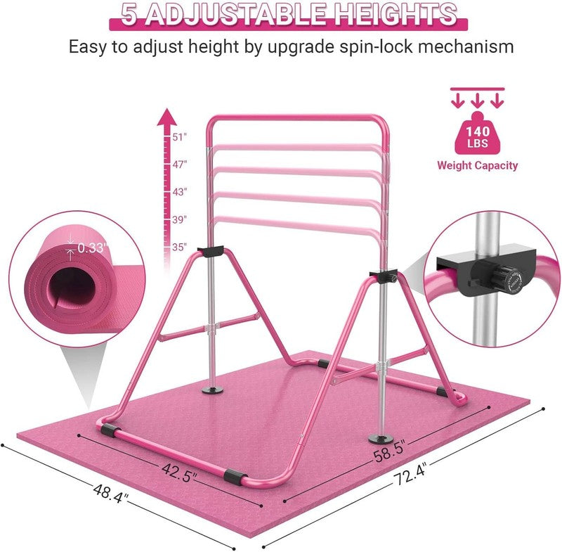 Foldable Kids Gymnastics Bar 5 Height Adjustable Indoor/Outdoor 140lb Limit1