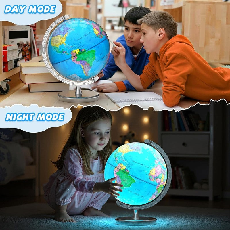 12in Illuminated World Globe Lamp STEM Learning Night Light Metal Base2