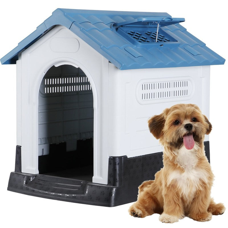 26-In Plastic Small Dog House Portable Pet Puppy House Shelter W/Skylight, Blue6