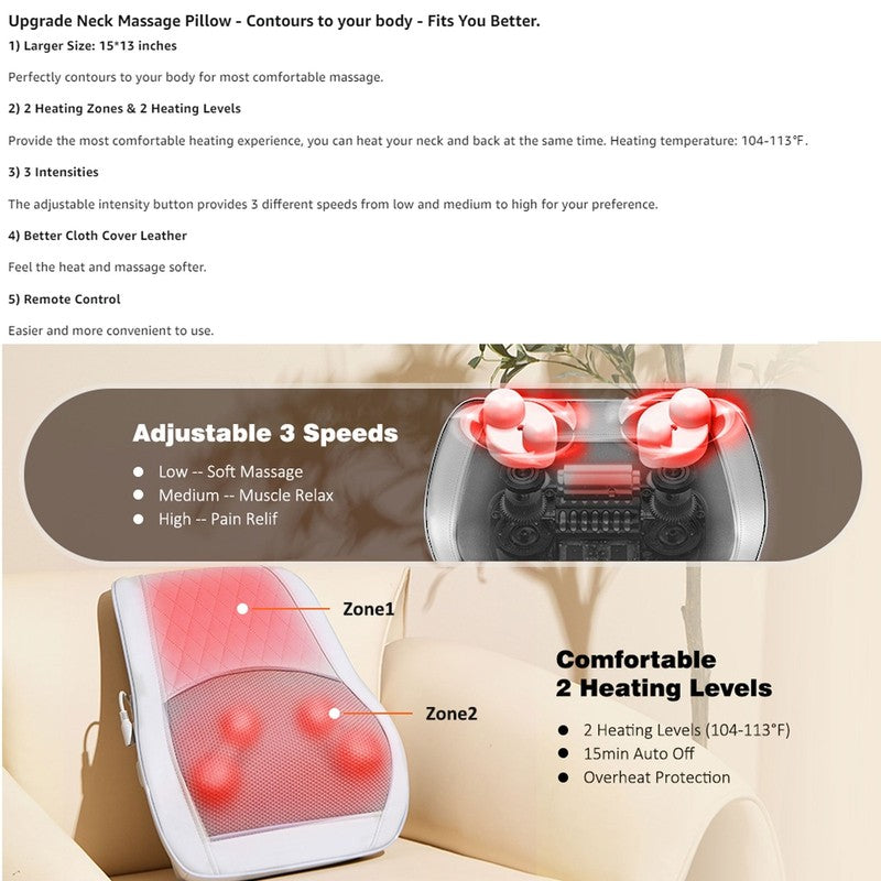 Neck & Back Massager w/ Heat, 3D Shiatsu Deep Kneading Pillow, Black7