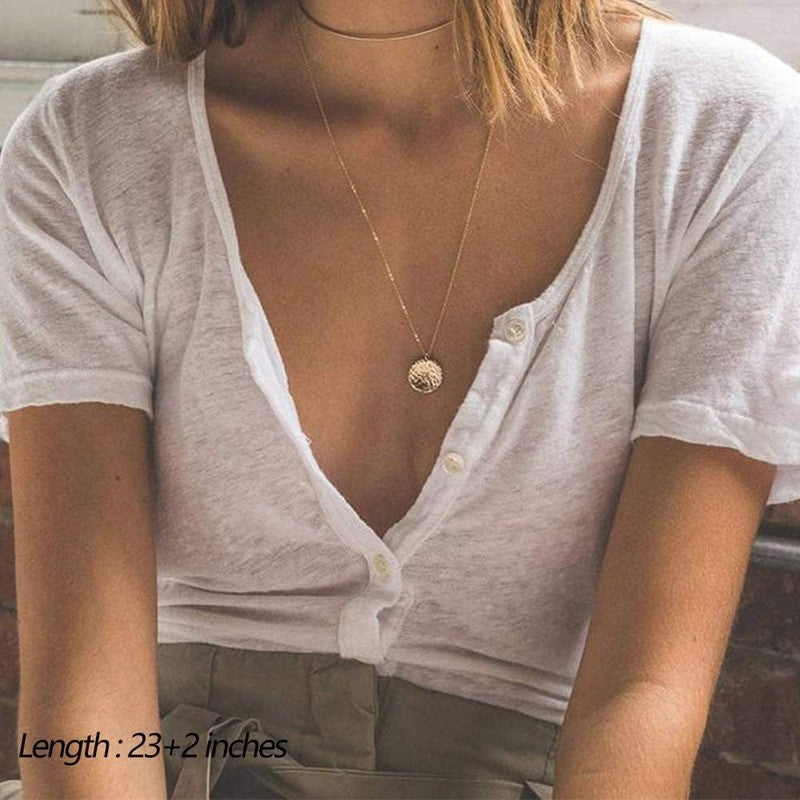 Dainty Layered Choker Necklace 14K Gold Plated Y Bar Disc Pendant for Women4