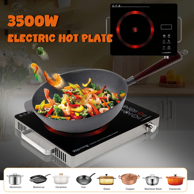 3500W Electric Hot Plate Ceramic Induction Cooktop Portable Stove 110V0