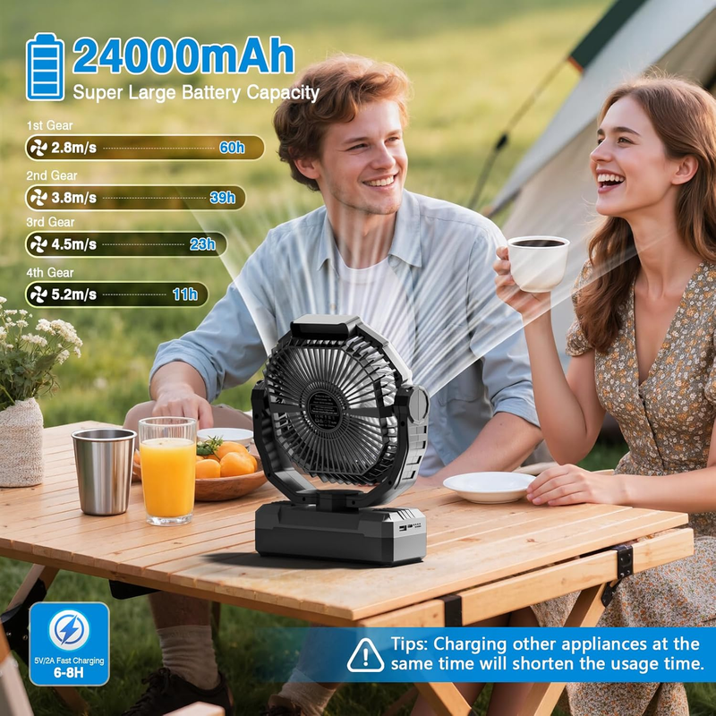3-in-1 Rechargeable Camping Fan 24000mAh Fan Light Remote Portable Black1
