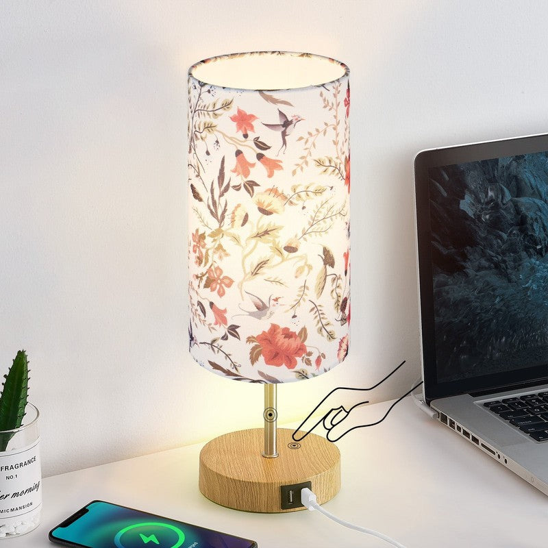 15" Touch Control Table Lamp w/ Dual USB Floral Shade 3 Way Dimmable Bedside7