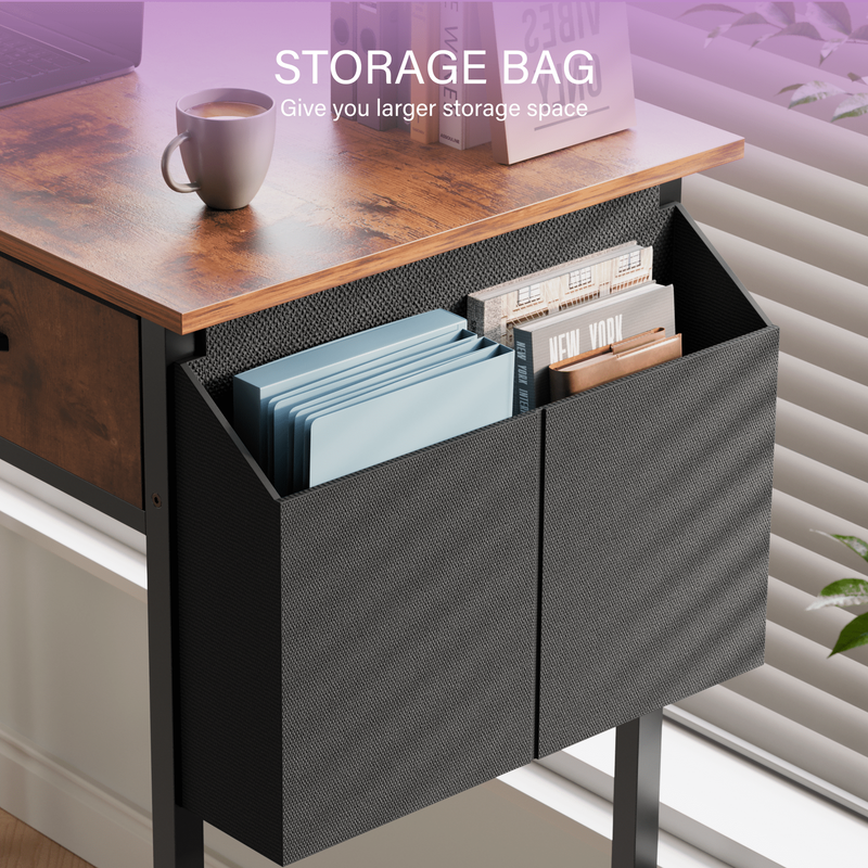 32" Small Desk w/ Fabric Drawers Vanity/Storage Desk for Bedroom Rust Brown6