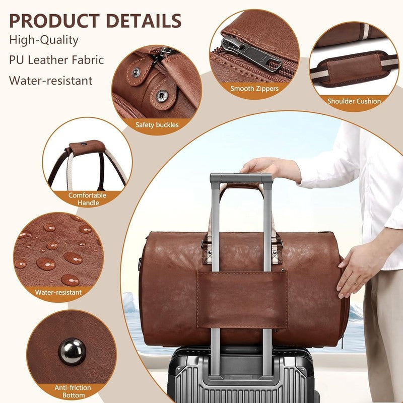 Men Leather 2in1 Garment Duffle Bag Waterproof Suit Travel Carry On4