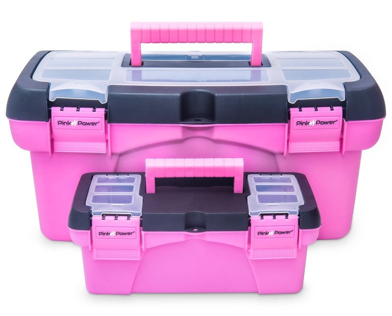 Pink Tool Box for Women - Sewing, Art & Craft Organizer Box Small & Large Plasti4