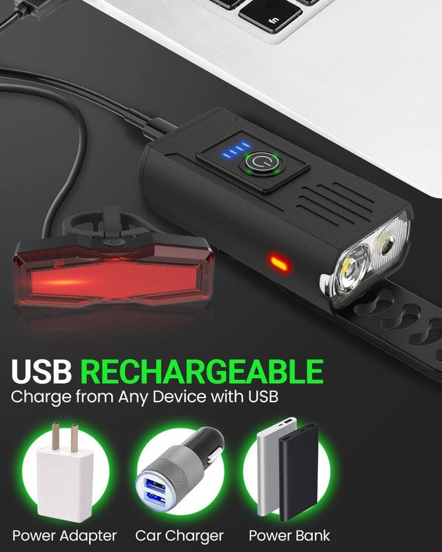 Super Bright Bike Light Set USB Rechargeable Front & Rear 6+4 Modes Waterproof5