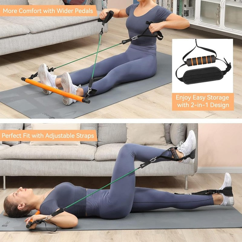 Portable 3-Section Pilates Bar Kit w/ Resistance Bands 20-60lb Full Body4