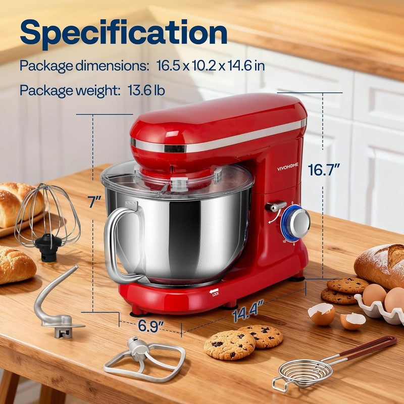 660W Stand Mixer 6QT 10-Speed Tilt-Head w/ Dough Hook Whisk Beater6