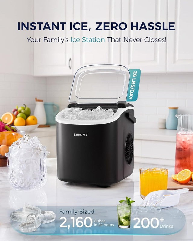 Portable Ice Maker - 26Lbs/24Hrs, 9 Cubes in 6 Mins, Auto-Clean, Black1