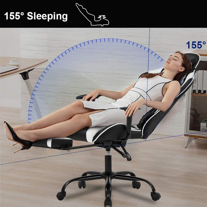 Ergonomic PU Leather Office Chair with Lumbar Support & Footrest (White)8