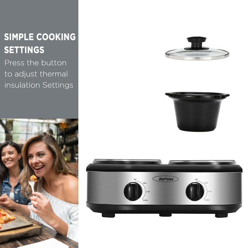 Dual Pot Slow Cooker Buffet Server 2.5QT Total Oval Ceramic Warmer Lid5