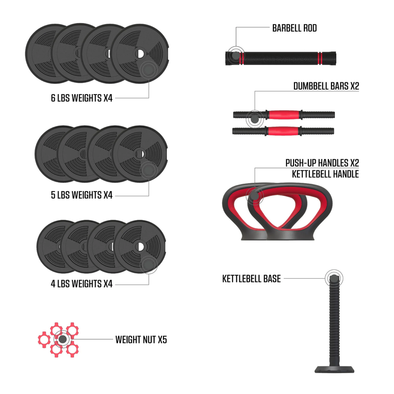 Smartbell 60lb Adjustable 4 in 1 Dumbbell Barbell Kettlebell Set Black2