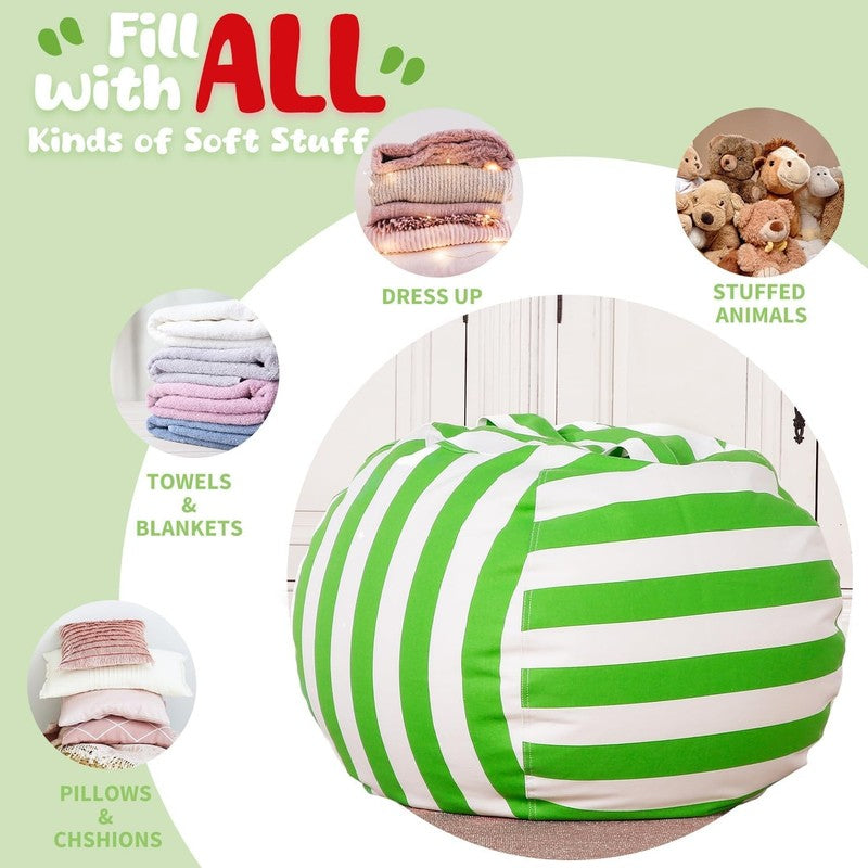 Kids Stuffed Animal Storage Bean Bag Cover XL Cotton Canvas Green3