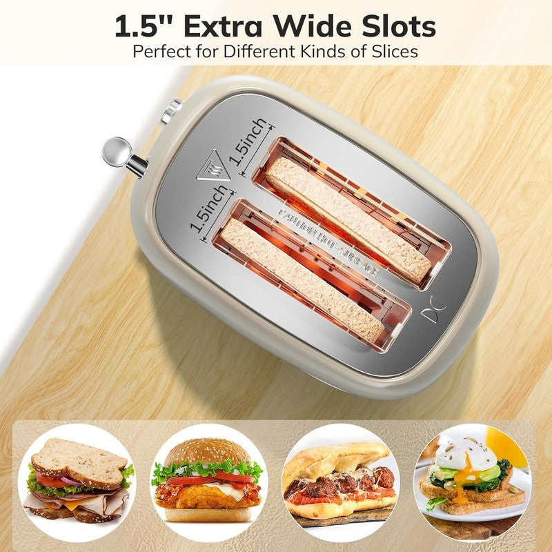 Retro 2 Slice Toaster Taupe - Stainless Steel, Bagel, Defrost, 6 Shade Wide Slot3