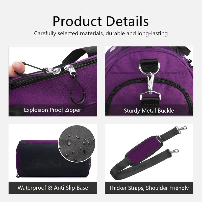 Gym Bag Unisex Duffel Shoe Compartment Wet Pocket Travel Sports Purple M6