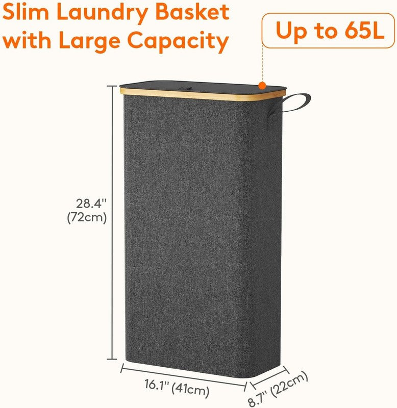 65L Narrow Laundry Hamper with Lid & Removable Bag, Foldable Clothes Basket1