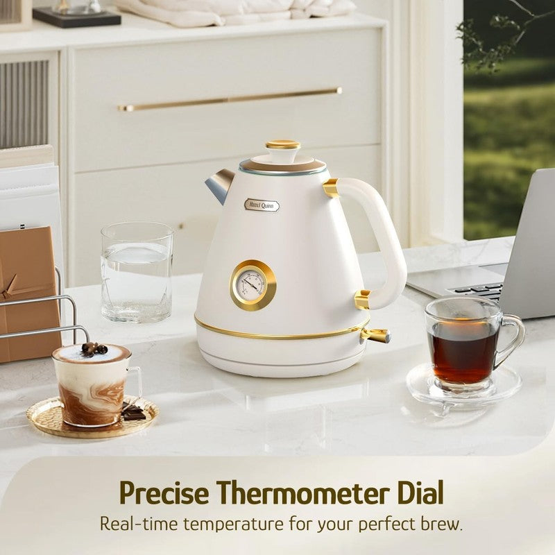 Retro Electric Kettle 1.7L 1200W Stainless Steel w/ Thermometer Pearl White3