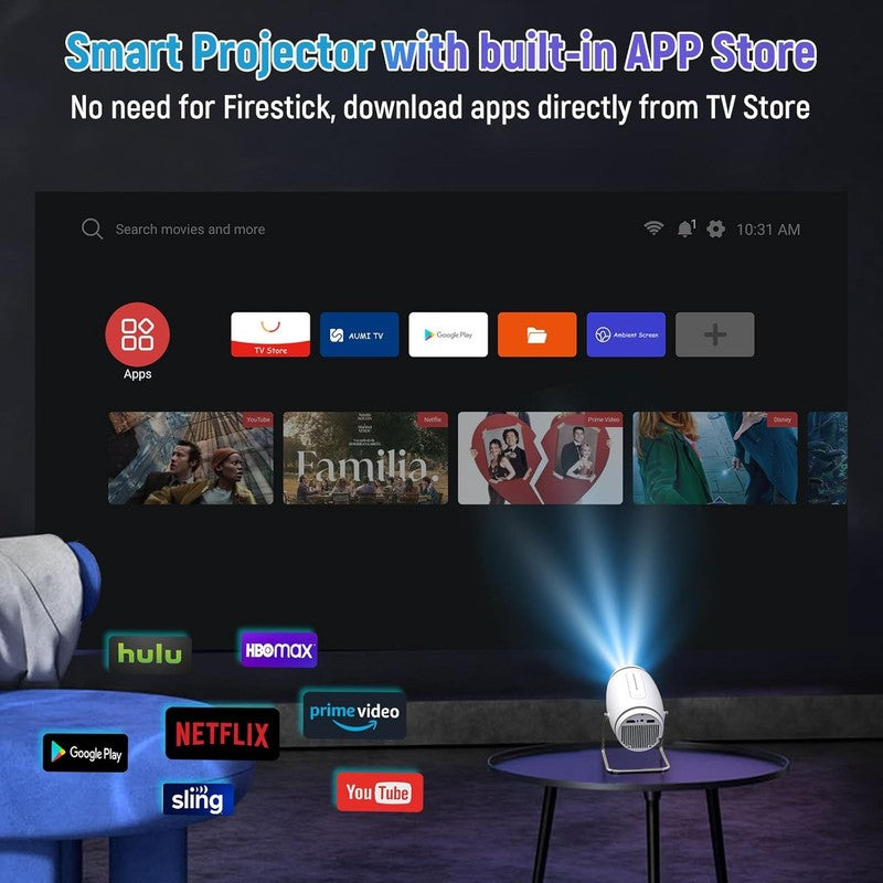 Mini Portable Movie Projector with Wifi and Bluetooth, 4K 1080P Support, 180° Ro2