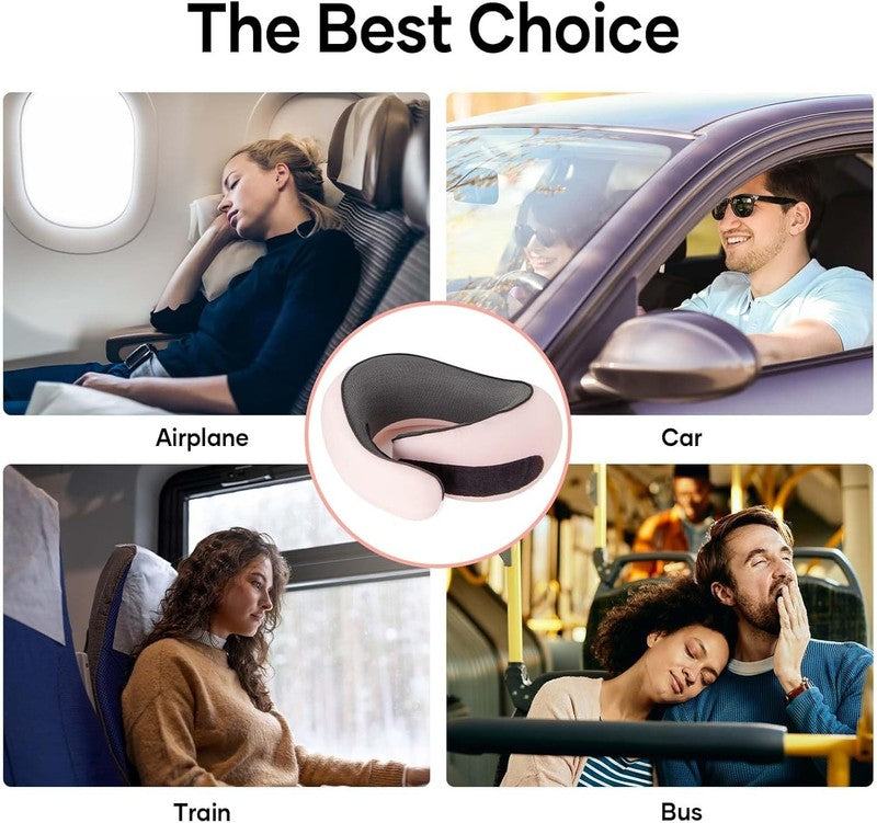 Memory Foam Travel Neck Pillow 360° Support for Airplane & Car – Pink6