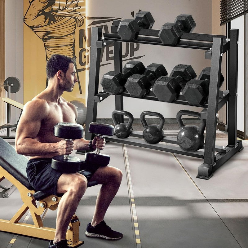 Dumbbell Rack with Weights Stand Home Gym Dumbbells Kettlebells 1100Lb7