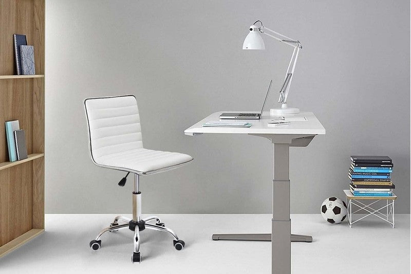 Retro White PU Leather Mid Back Vanity Chair with Swivel Design4
