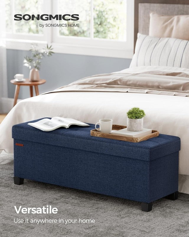 Foldable Storage Ottoman Bench Foot Rest 43'' Bedroom Living Room Midnight Blue2
