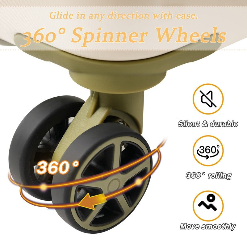 24" Checked Luggage 65L Hardshell Suitcase TSA Lock Spinner Wheels White Green5