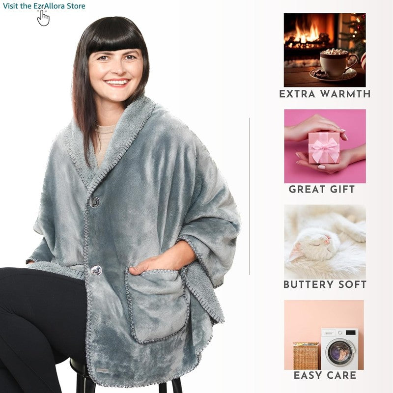 Premium Double Layer Poncho Blanket -No Sleeves Easy on Easy Off- Drape and Go- 5