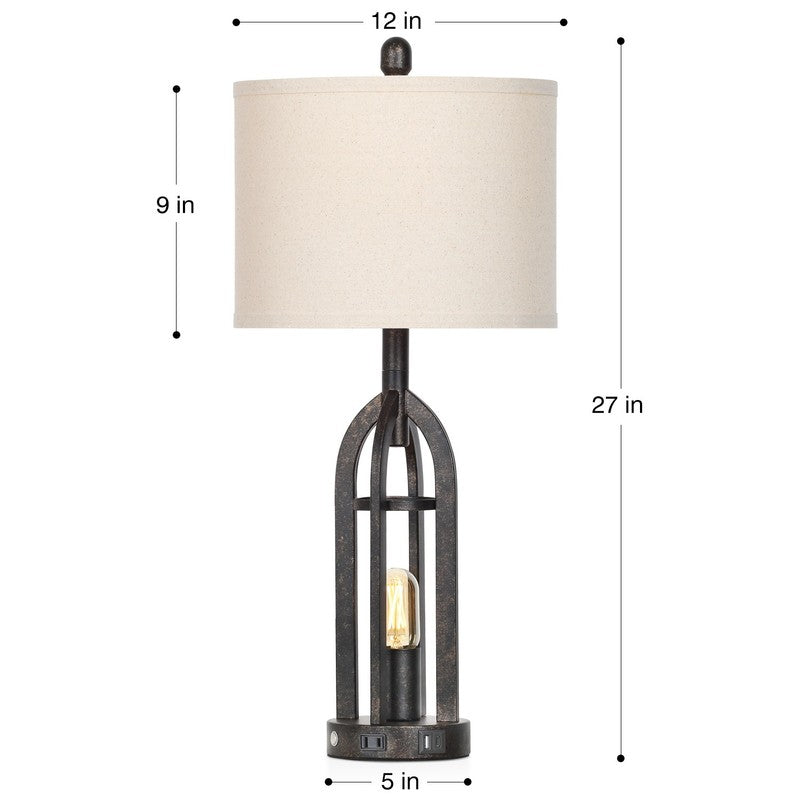 Set of 2 Industrial Table Lamps USB A+C Ports AC Outlet 3 Way Touch Dimmable Gol4