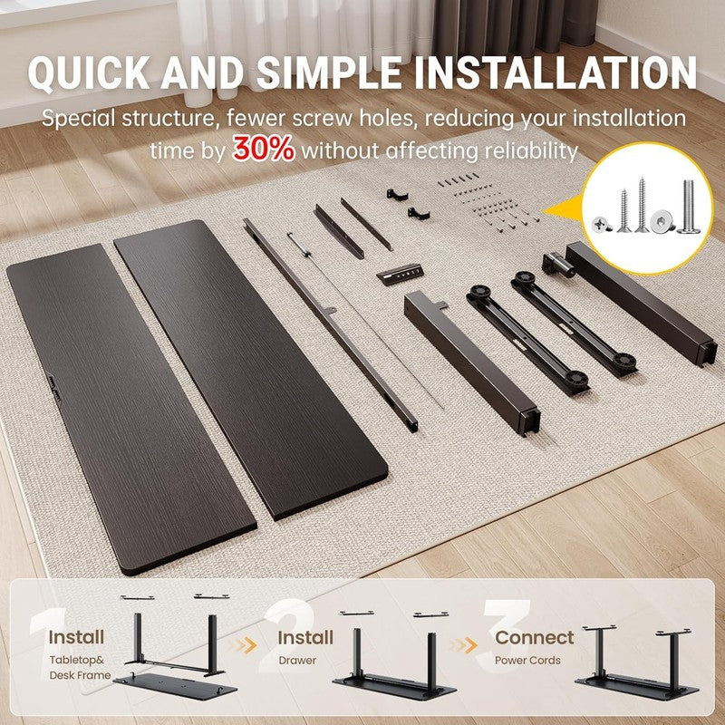 47.2" Adjustable Standing Desk Wood Top Office Table Black3