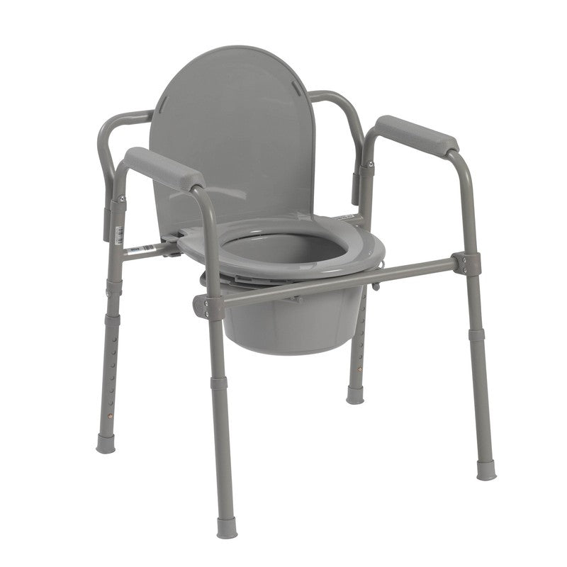 Steel Folding Deep Seat Bedside Commode, Gray0