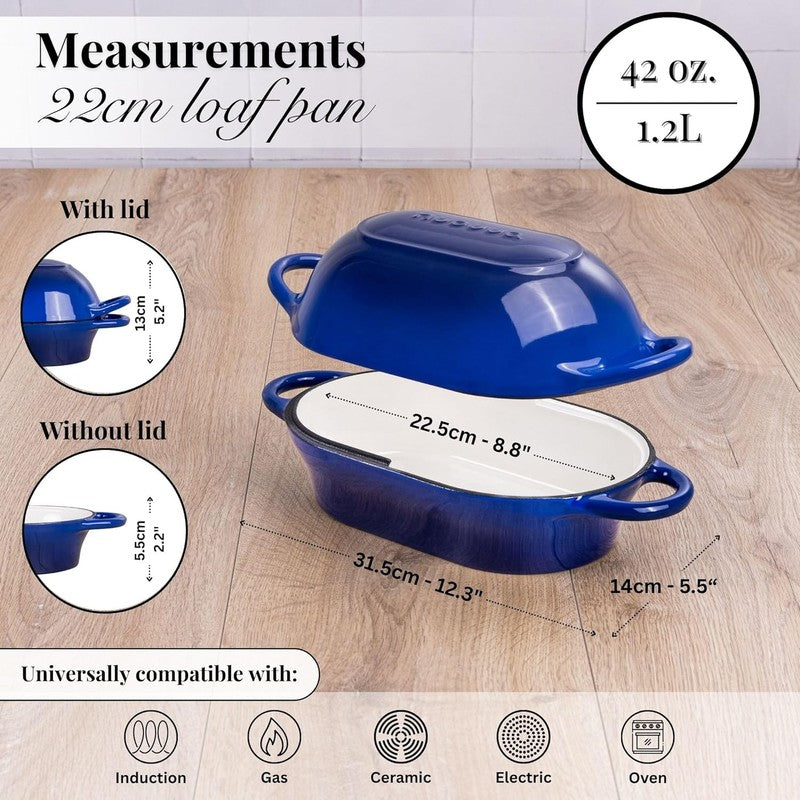 Cast Iron Dutch Oven Bread Loaf Pot 24x16cm Nonstick Dark Blue7