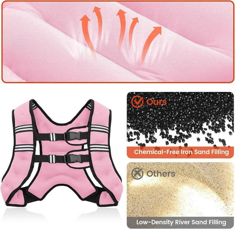 Weighted Vest 12Lb Adjustable Reflective Stripe Strength Training Workout LPink5
