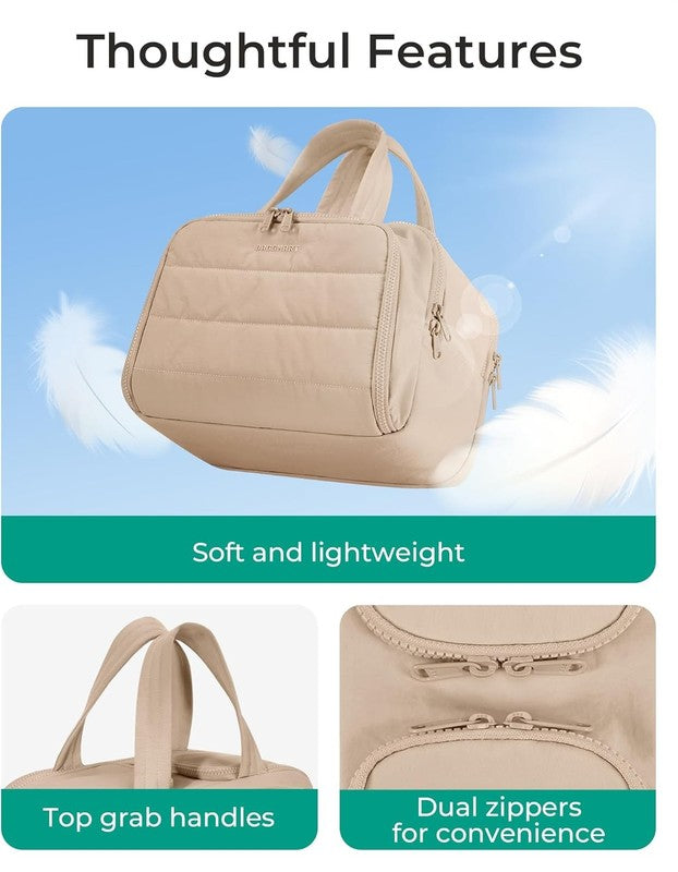 Travel Toiletry Bag Large Wide-Open Puffy Cosmetic Organizer Khaki3