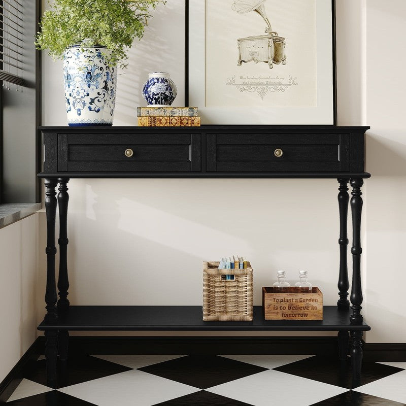 40” Modern Console Table Entryway Sofa Table w/ 2 Drawers Black5