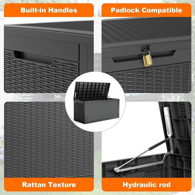 100 Gallon Lockable Resin Deck Box   Waterproof Storage for Tools & Furniture4