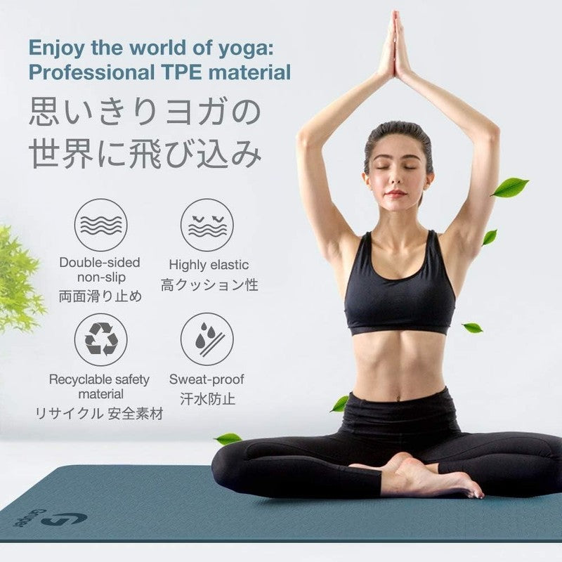 Yoga Mat Non Slip Eco Friendly Exercise Fitness Mat w/ Carry Strap Home Gym Blue6