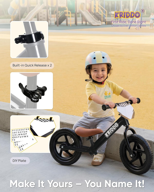Toddler Balance Bike 12 Inch 2-5 Years Push Bike Custom Plate Black Kids3