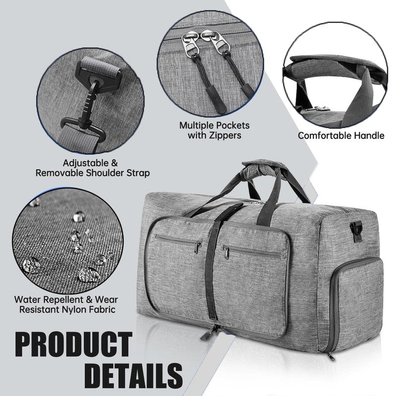 24" Large Travel Duffle Bag for Men, 65L Foldable Travel Duffel Bag with Shoes C8