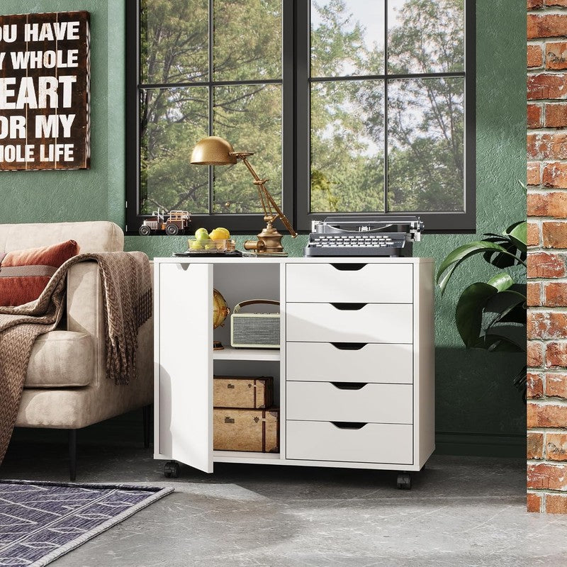 Stylish 5-Drawer Wood Dresser Chest & Mobile Storage Cabinet for Home Office1