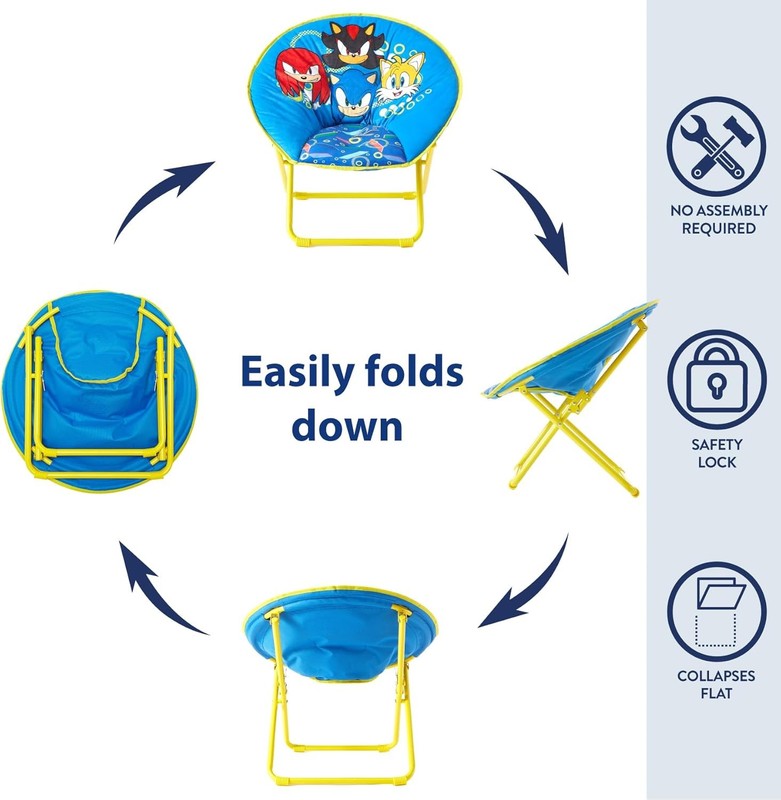 Sonic 23” Kids Folding Saucer Chair Portable Padded Seat Metal Frame Ages 3+4
