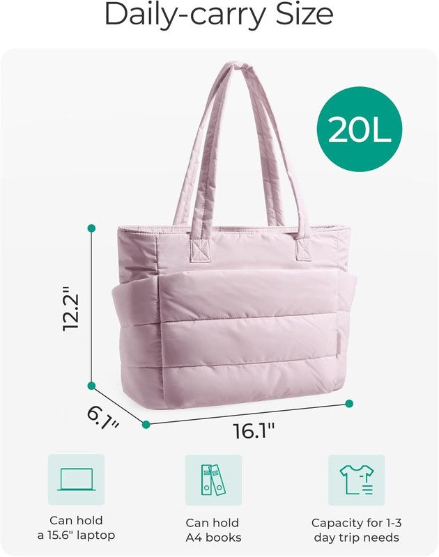 Women’s Lightweight Puffy Tote Bag Shoulder Handbag w/ Compartments for Travel1