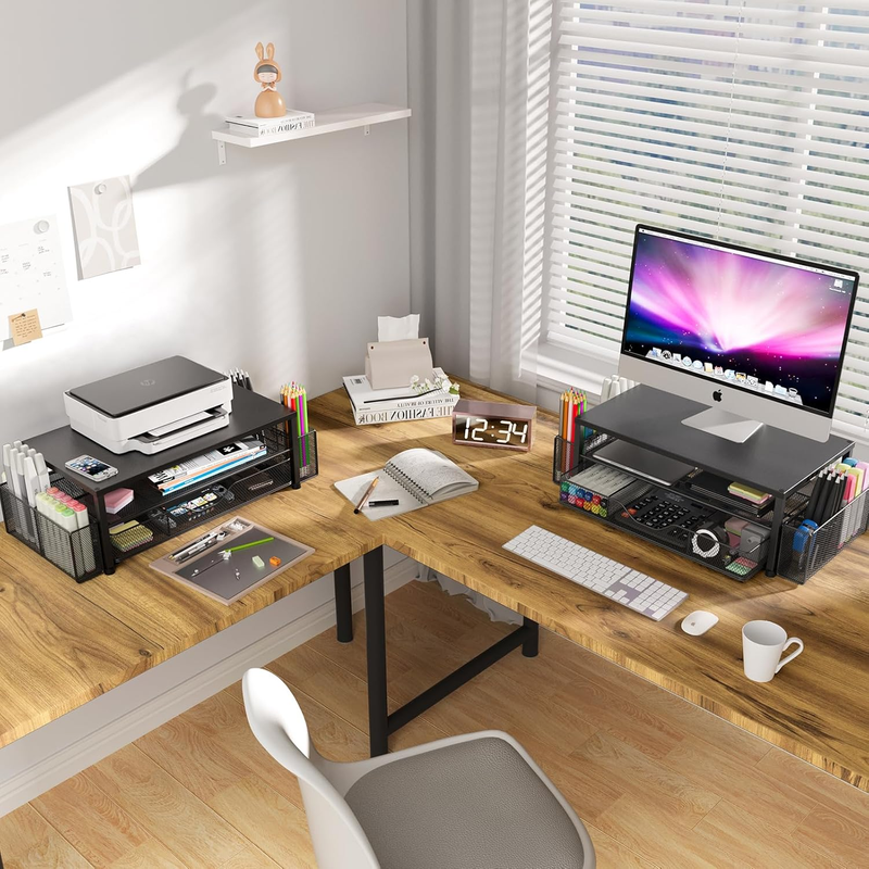 Desk Organizer and Accessories, 2-Tier Computer Monitor Stand Riser with Drawer 7
