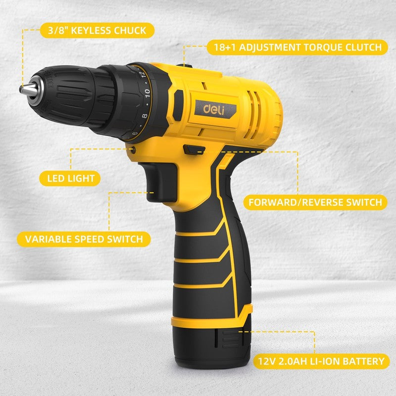 12V Max Cordless Drill Driver Kit 30Nm Electric Screwdriver Battery & Bit Kit8